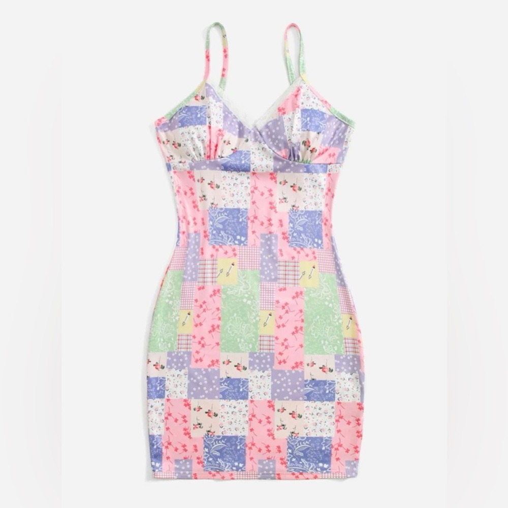 Patchwork lace spaghetti strap dress